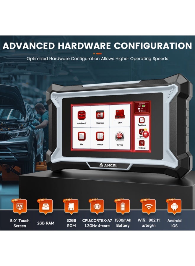 أنسيل انسيل ماسح ضوئي DS100 OBD2، اداة تشخيص السيارة لفحص المحرك ونقل الوسادة الهوائية ABS، شاشة لمس 5 انش، 7 اعادة ضبط زيت الفرامل BMS SAS ABS خانق النزيف، اوتو فين، تحديثات مدى الحياة - Image 2