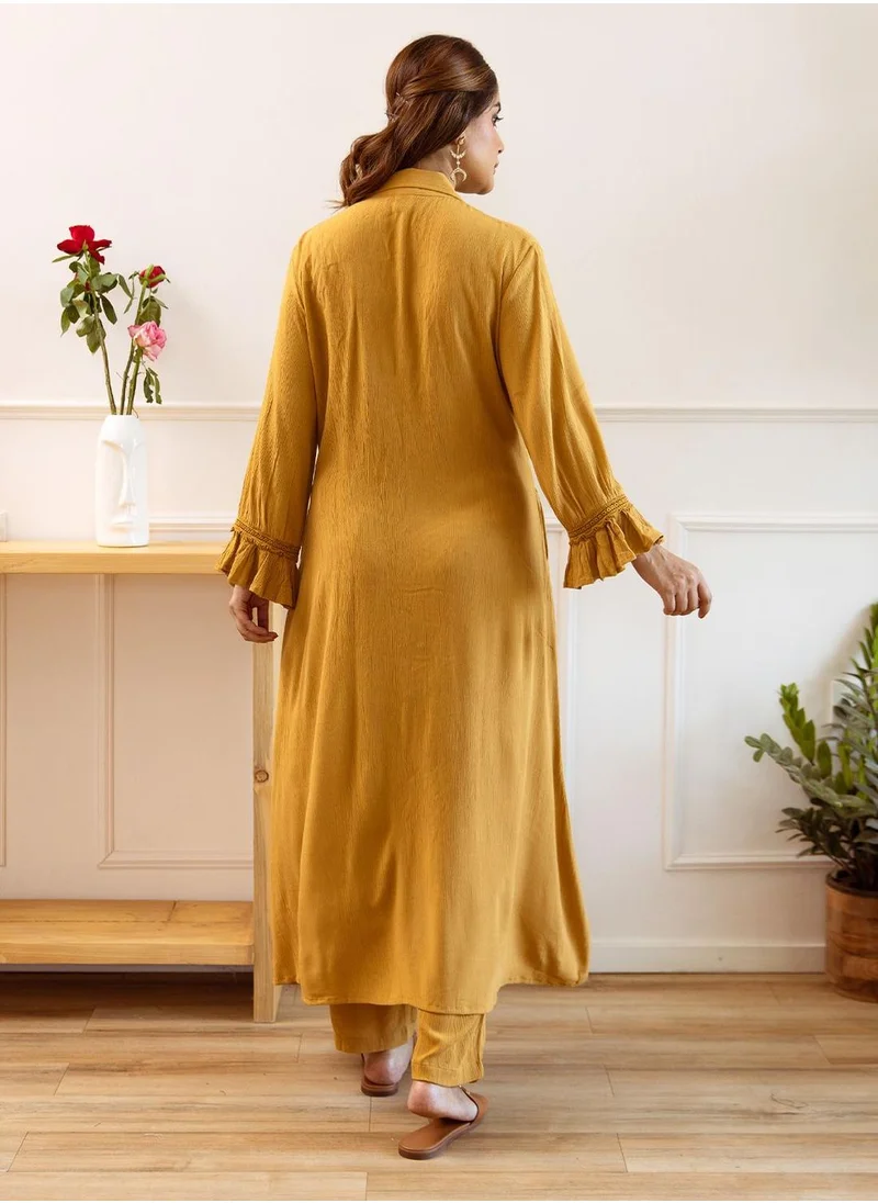 آي شين Women Yellow Rayon 2 Pcs Kurta Set