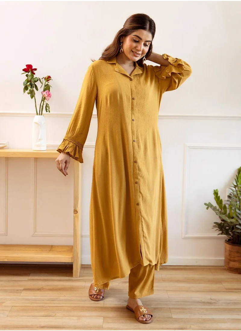 آي شين Women Yellow Rayon 2 Pcs Kurta Set