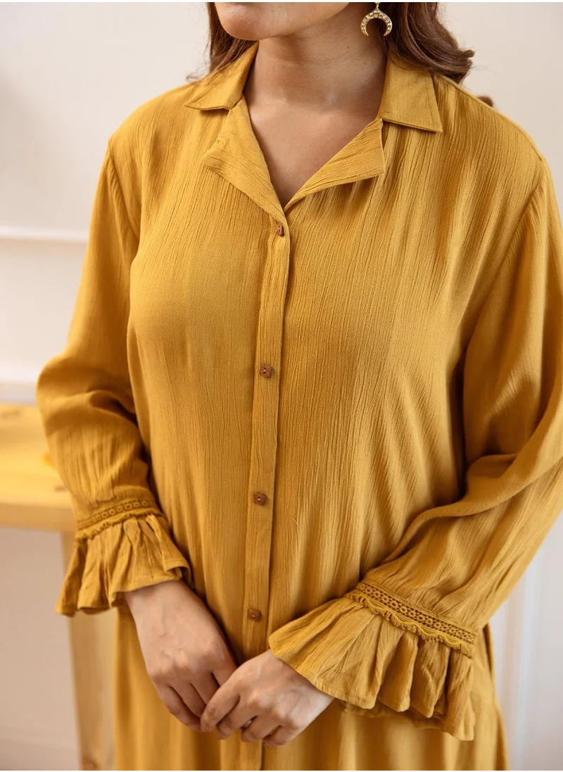 آي شين Women Yellow Rayon 2 Pcs Kurta Set