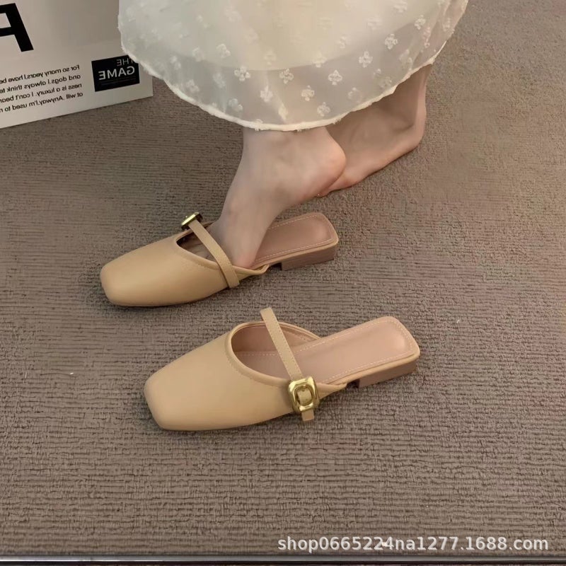 [1035 People Collection] High-End Western Style Sandals for Women 2025 New Summer Flats Casual Beach Shoes Thick Soles Khaki - Image 1