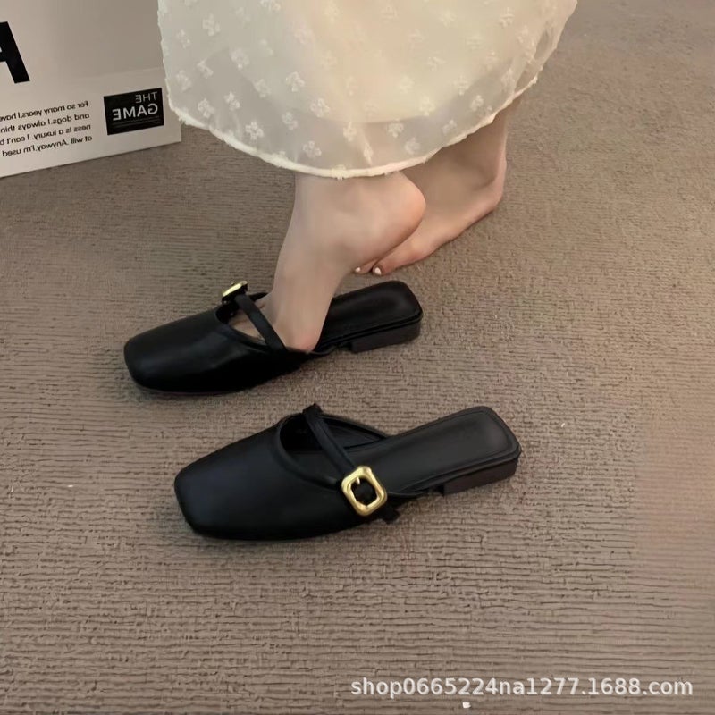 [1035 People Collection] High-End Western Style Sandals for Women 2025 New Summer Flats Casual Beach Shoes Thick Soles Khaki - Image 2