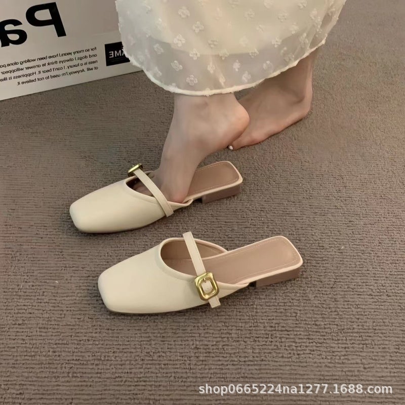 [1035 People Collection] High-End Western Style Sandals for Women 2025 New Summer Flats Casual Beach Shoes Thick Soles Khaki - Image 3