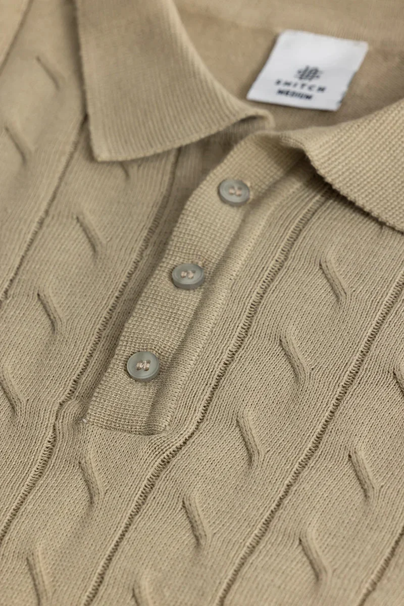 SNITCH Fresco Beige Knitted Polo T-Shirt