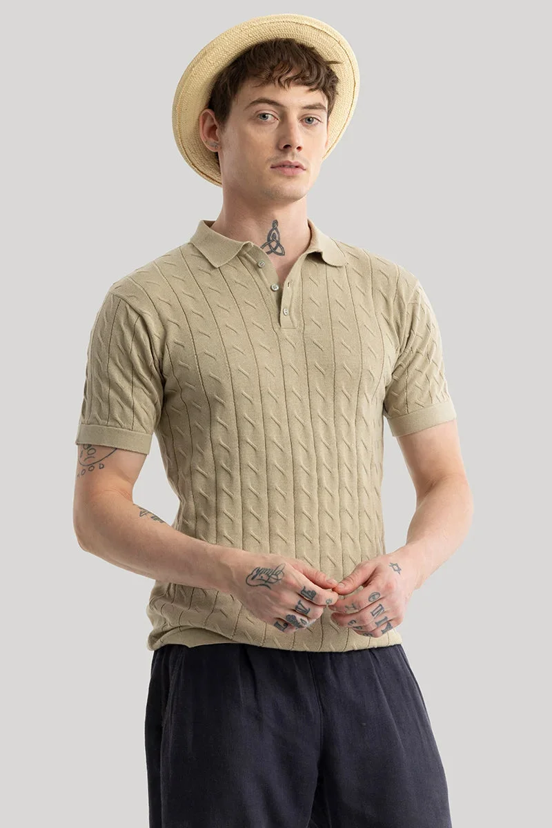 SNITCH Fresco Beige Knitted Polo T-Shirt