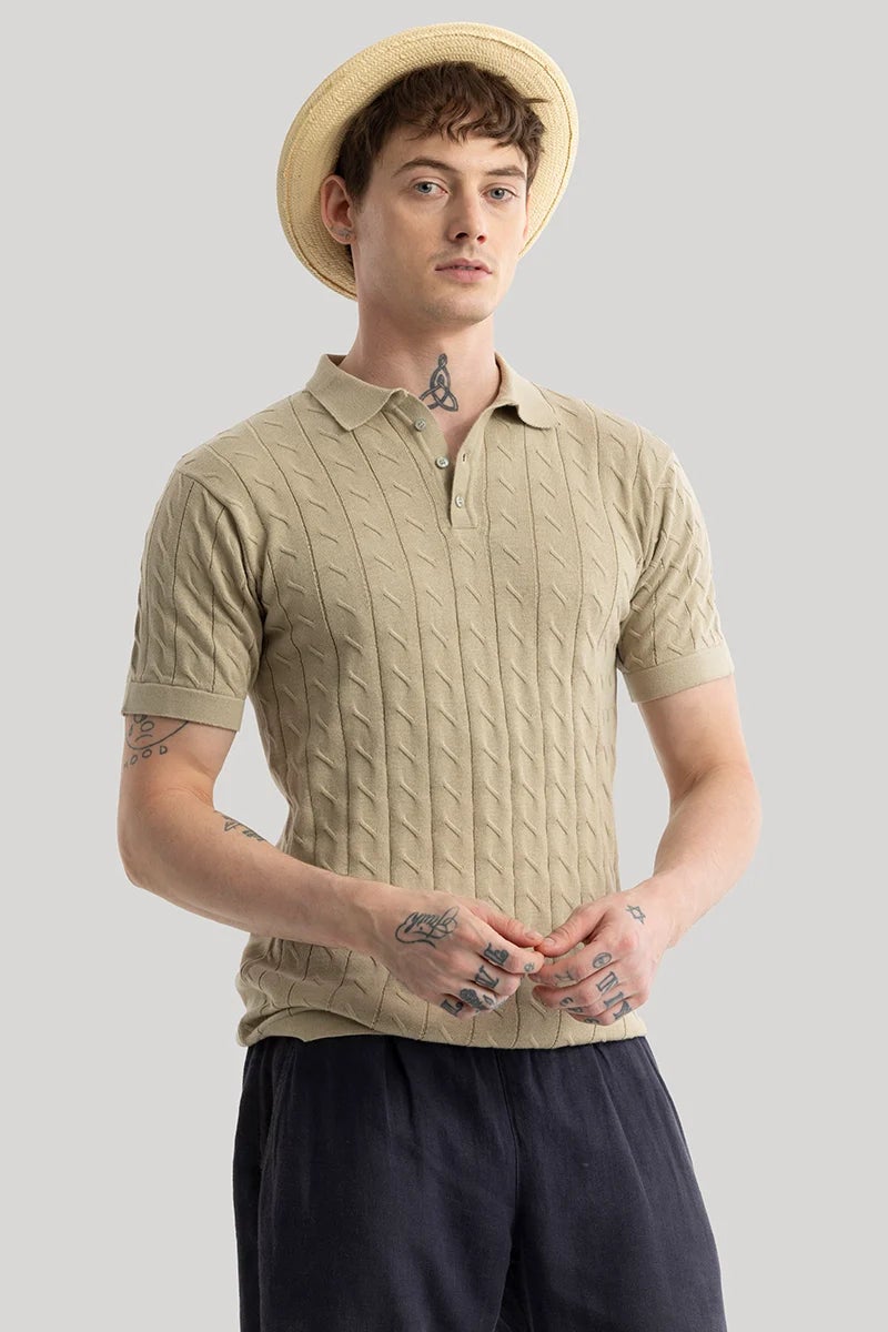 SNITCH Fresco Beige Knitted Polo T-Shirt - Image 1