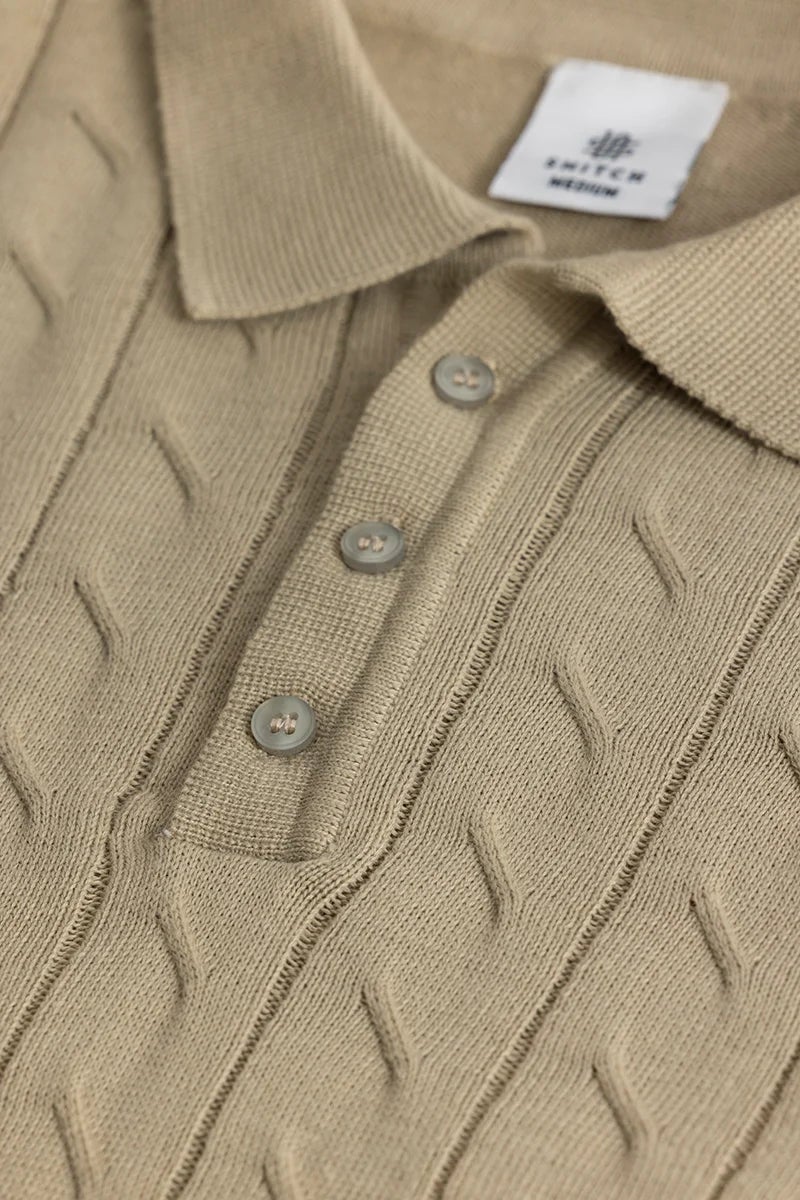 SNITCH Fresco Beige Knitted Polo T-Shirt - Image 2