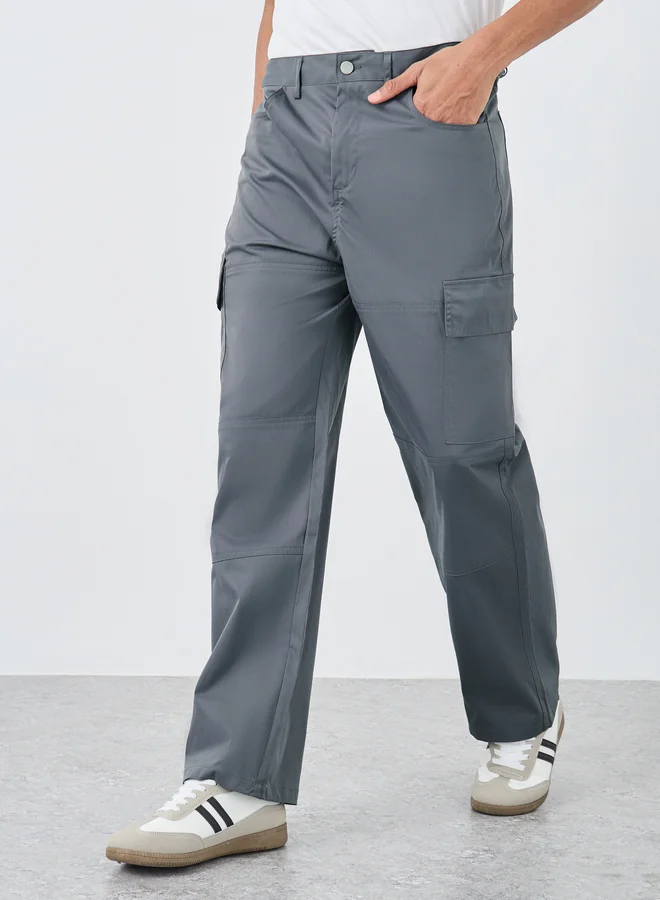 Styli Styli Woven Straight Fit Joggers with Cargo Pocket