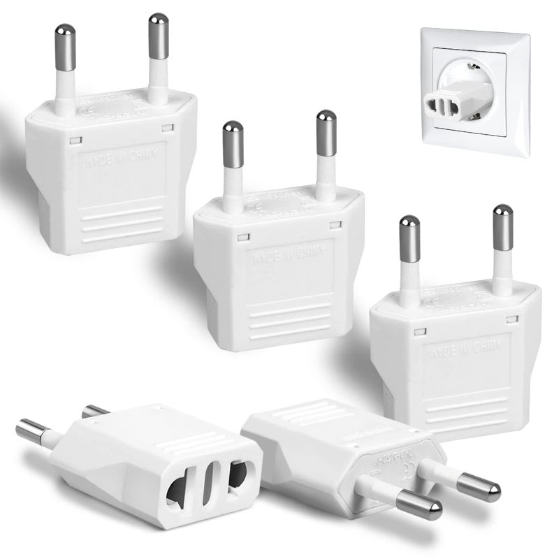6 Pack US to Europe Plug Adapter Type C European Travel Adapter Wall Plug Power Converter for Europe White