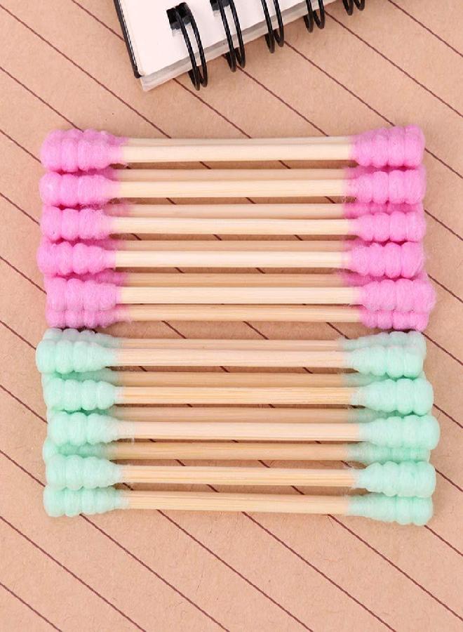 AKOAK AKOAK 100 Pcs/set Colorful Double Head Spiral Cotton Swabs, Ear Picking Cotton Swabs, Makeup Remover Sanitary Swabs (Green)  - Image 2