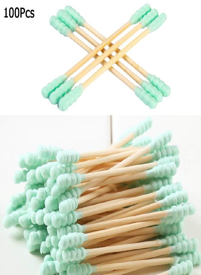 AKOAK AKOAK 100 Pcs/set Colorful Double Head Spiral Cotton Swabs, Ear Picking Cotton Swabs, Makeup Remover Sanitary Swabs (Green)  - Image 1