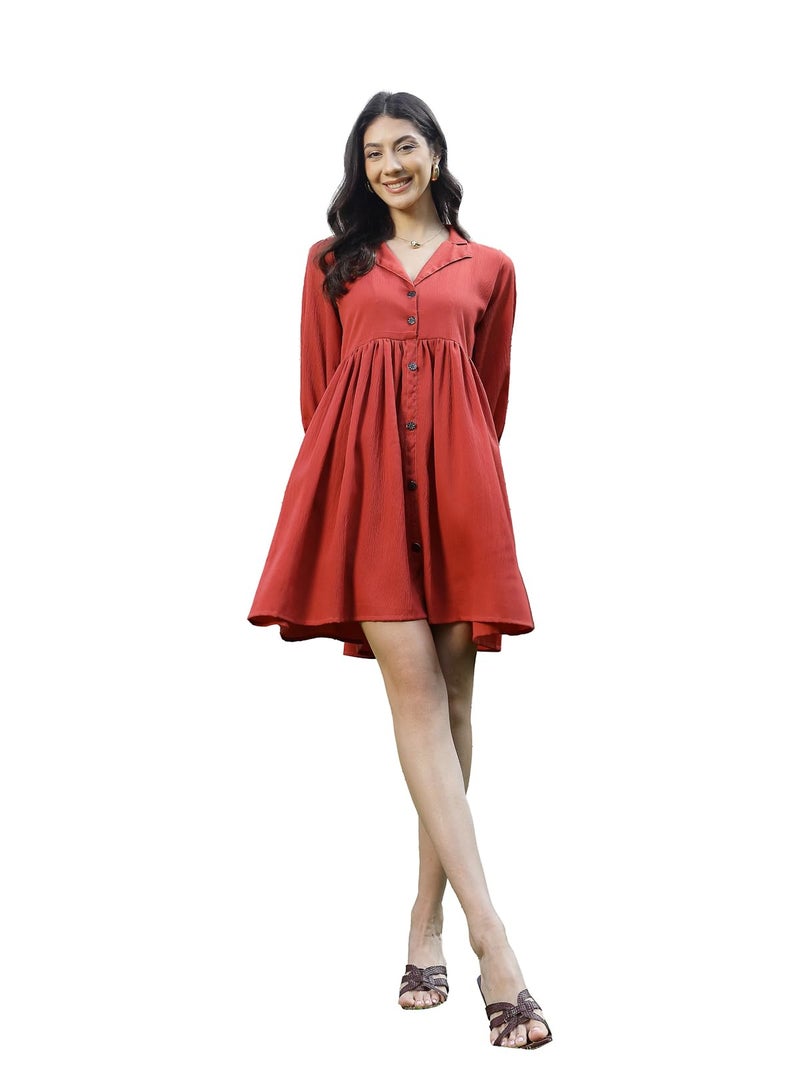 Stylum Women's Solid Italian Crepe Flared Dress Rust - Image 1