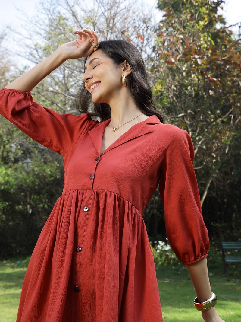 Stylum Women's Solid Italian Crepe Flared Dress Rust - Image 5
