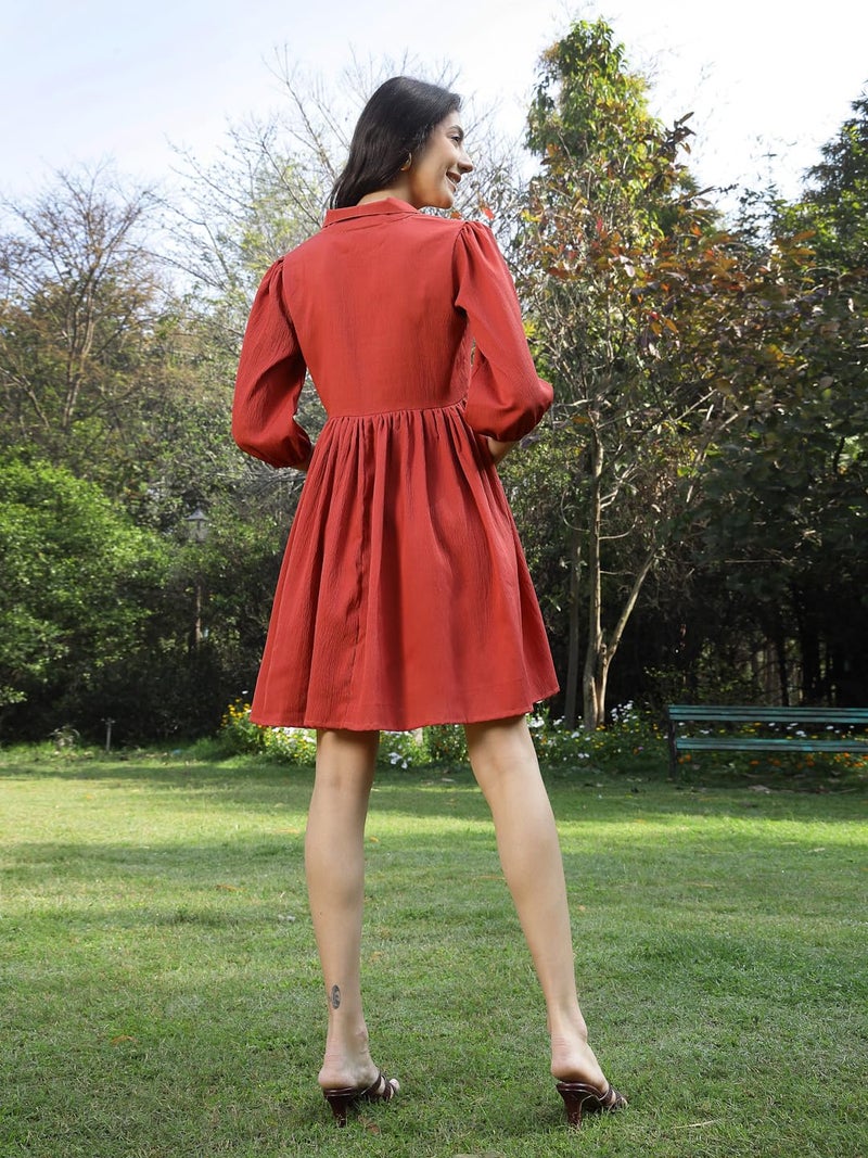 Stylum Women's Solid Italian Crepe Flared Dress Rust - Image 2