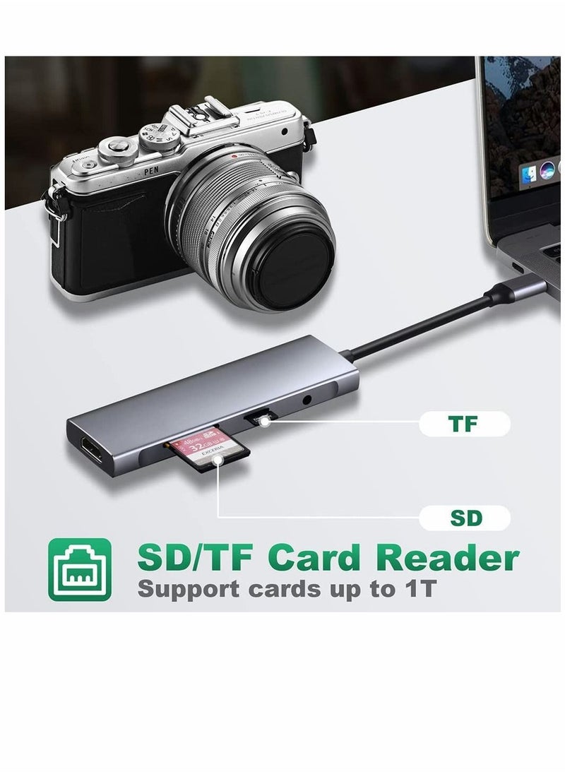 USB C Hub Adapter Multiport 9 in 1 Docking Station to HDMI with 3 Port Audio TF/SD Card Reader 100W PD Charger USB-C Compatible for MacBook Laptops Type Devices