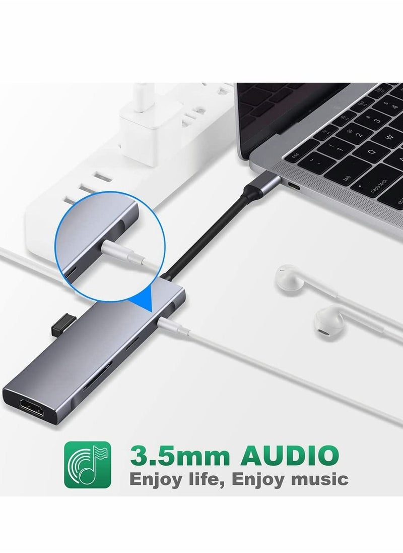 USB C Hub Adapter Multiport 9 in 1 Docking Station to HDMI with 3 Port Audio TF/SD Card Reader 100W PD Charger USB-C Compatible for MacBook Laptops Type Devices