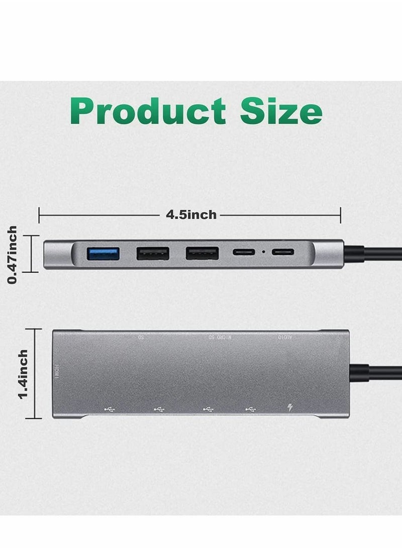 USB C Hub Adapter Multiport 9 in 1 Docking Station to HDMI with 3 Port Audio TF/SD Card Reader 100W PD Charger USB-C Compatible for MacBook Laptops Type Devices