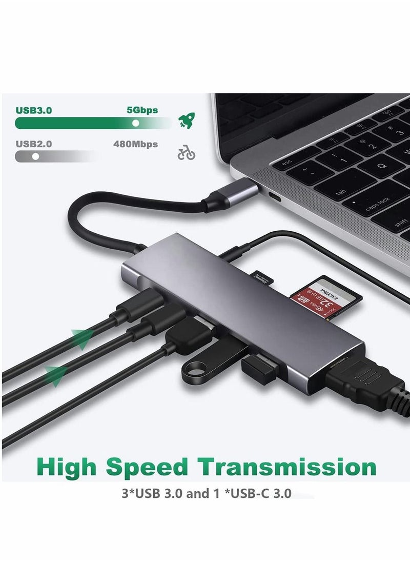 USB C Hub Adapter Multiport 9 in 1 Docking Station to HDMI with 3 Port Audio TF/SD Card Reader 100W PD Charger USB-C Compatible for MacBook Laptops Type Devices