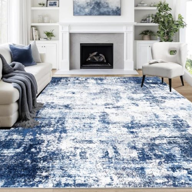 300x400 Large Area Rug Living Room Rug: Washable Modern Abstract Soft Thin Rug Indoor Floor No Slip Stain Resistant Carpet for Bedroom Dining Room Farmhouse Nursery Home Office - Blue - Image 2