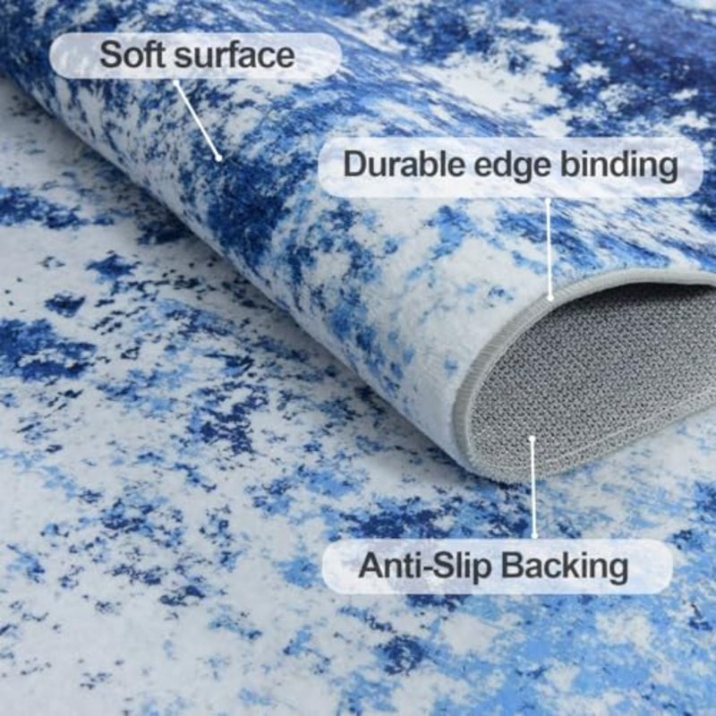 300x400 Large Area Rug Living Room Rug: Washable Modern Abstract Soft Thin Rug Indoor Floor No Slip Stain Resistant Carpet for Bedroom Dining Room Farmhouse Nursery Home Office - Blue - Image 4