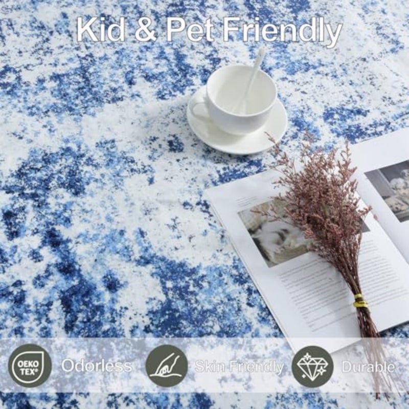 300x400 Large Area Rug Living Room Rug: Washable Modern Abstract Soft Thin Rug Indoor Floor No Slip Stain Resistant Carpet for Bedroom Dining Room Farmhouse Nursery Home Office - Blue - Image 3