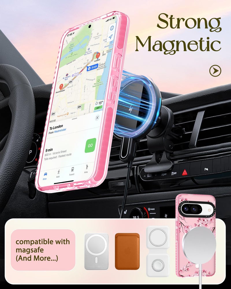 Lotadilo Cute for Google Pixel 9 Pro/9 Case - Compatible with Magsafe Magnetic Ring Holder Stand Kickstand for Women Girls Girly Funny Fashion TPU Phone Case, Peach Blossom - Image 5