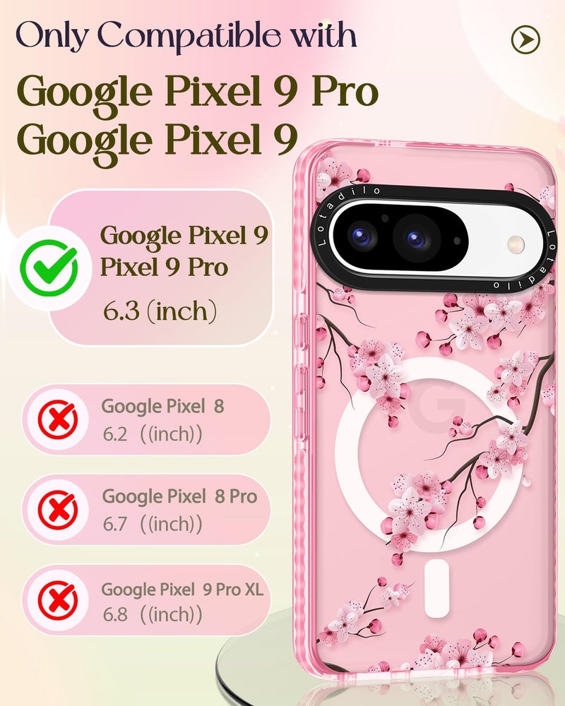 Lotadilo Cute for Google Pixel 9 Pro/9 Case - Compatible with Magsafe Magnetic Ring Holder Stand Kickstand for Women Girls Girly Funny Fashion TPU Phone Case, Peach Blossom - Image 2