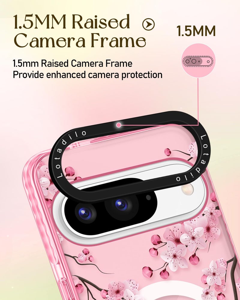 Lotadilo Cute for Google Pixel 9 Pro/9 Case - Compatible with Magsafe Magnetic Ring Holder Stand Kickstand for Women Girls Girly Funny Fashion TPU Phone Case, Peach Blossom - Image 3