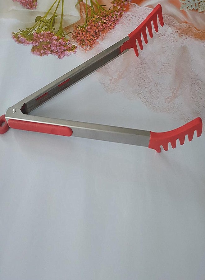 Ebonee Large 14" Red Stainless Steel Pasta Tong with Silicone Tips, 14 inch Spaghetti Tongs Pasta Server Utensil for Noodles Cooking Baking Food BBQ Kitchen Tools - Image 4