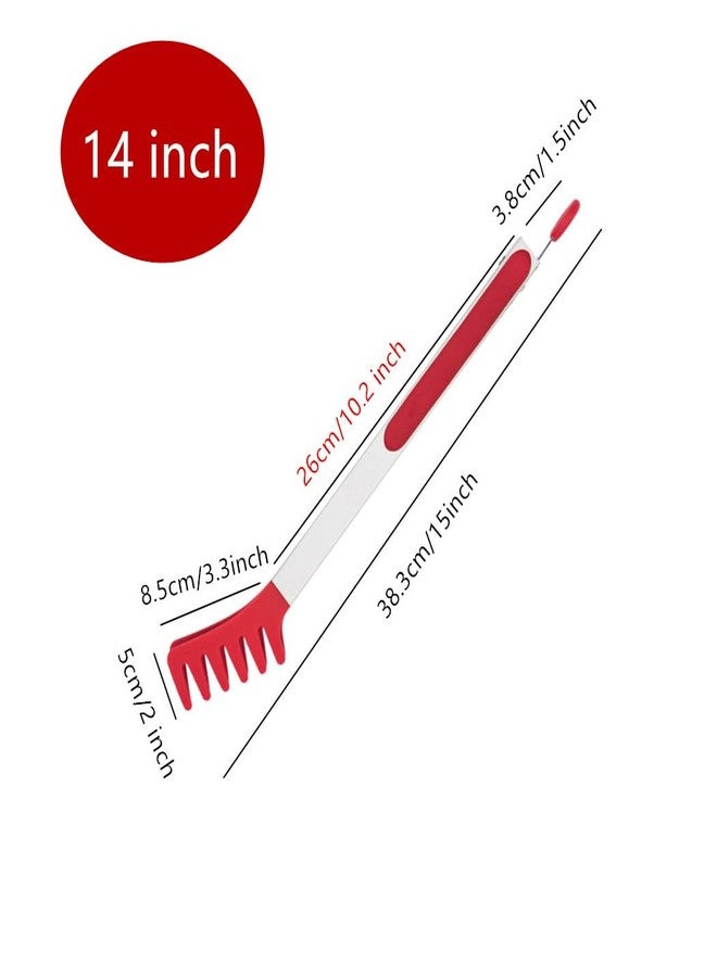 Ebonee Large 14" Red Stainless Steel Pasta Tong with Silicone Tips, 14 inch Spaghetti Tongs Pasta Server Utensil for Noodles Cooking Baking Food BBQ Kitchen Tools - Image 2
