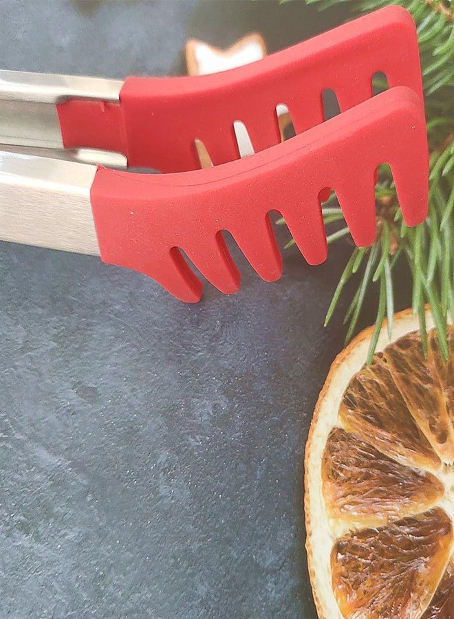 Ebonee Large 14" Red Stainless Steel Pasta Tong with Silicone Tips, 14 inch Spaghetti Tongs Pasta Server Utensil for Noodles Cooking Baking Food BBQ Kitchen Tools - Image 3