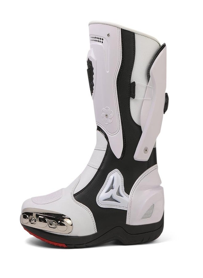 Zeozoom Motorcycle Riding Boots Motorcycle Leather Boots for Women and Men Protection Anti Slip Racing Sports (White, Adult, Men, 9.5, Numeric, US Footwear Size System, Medium) - Image 1