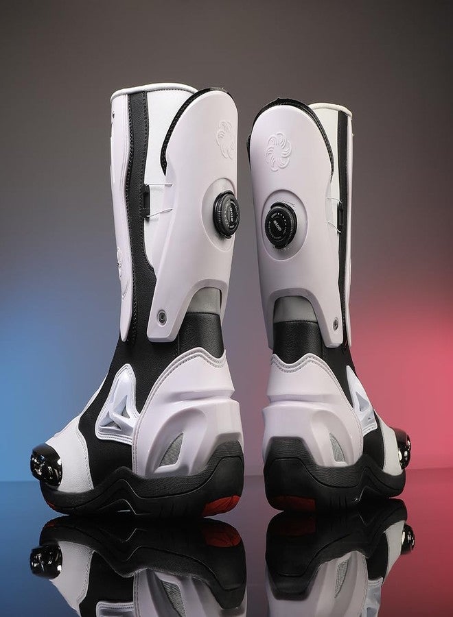 Zeozoom Motorcycle Riding Boots Motorcycle Leather Boots for Women and Men Protection Anti Slip Racing Sports (White, Adult, Men, 9.5, Numeric, US Footwear Size System, Medium) - Image 3
