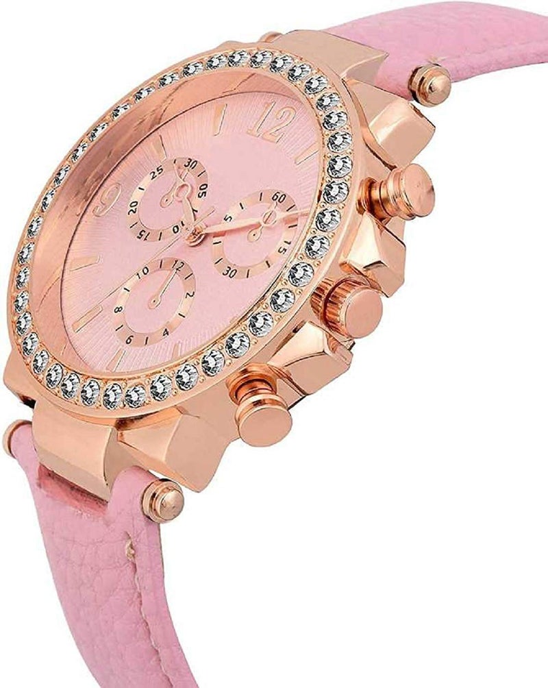 CLOUDWOOD Analogue Multicolor Dial Leather Strap Watch for Womens & Girls -WCL112 (Pink) - Image 3
