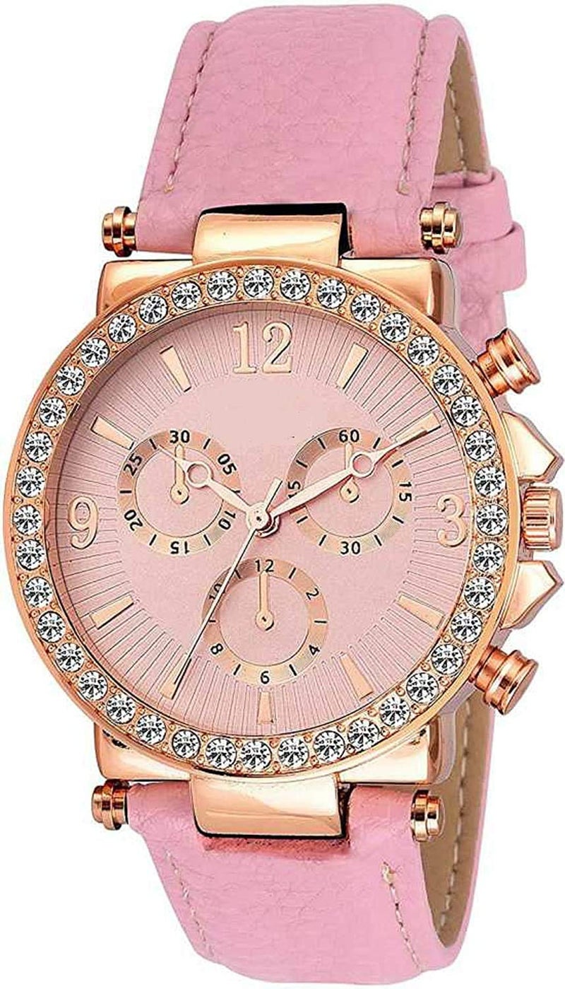 CLOUDWOOD Analogue Multicolor Dial Leather Strap Watch for Womens & Girls -WCL112 (Pink) - Image 1