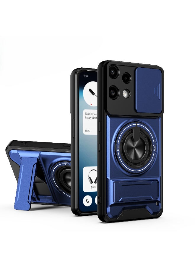 غطاء حماية مقاوم للصدمات لحماية الكاميرا مصنوع من مادة TPU + PC مع مسند، متوافق مع هاتف Nothing Phone 3a lite (ازرق)