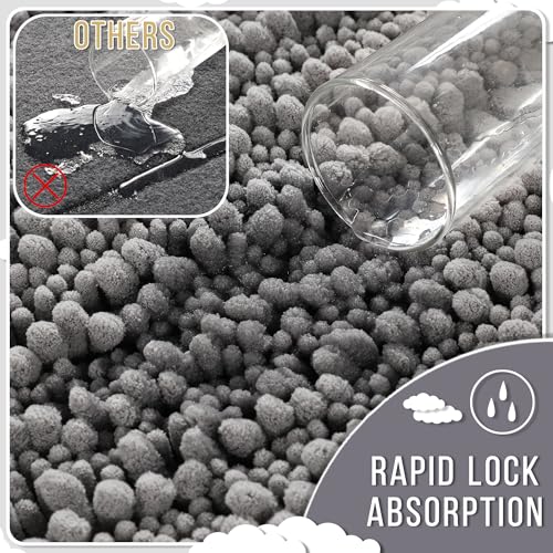 Yimobra Bathroom Rug Set 3 Piece - Super Absorbent Quick Dry Chenille Bath Mats & Toilet Rug, Non Slip Machine Washable, Extra Thick Shaggy Floor Mat for Shower Tub Sink, Grey - Image 3