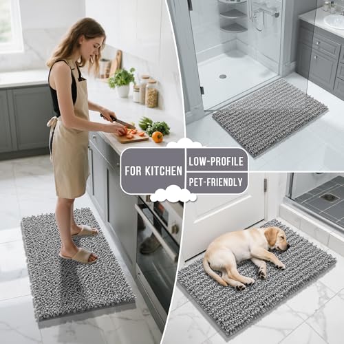 Yimobra Bathroom Rug Set 3 Piece - Super Absorbent Quick Dry Chenille Bath Mats & Toilet Rug, Non Slip Machine Washable, Extra Thick Shaggy Floor Mat for Shower Tub Sink, Grey - Image 5