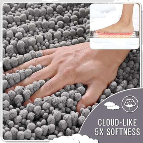 Yimobra Bathroom Rug Set 3 Piece - Super Absorbent Quick Dry Chenille Bath Mats & Toilet Rug, Non Slip Machine Washable, Extra Thick Shaggy Floor Mat for Shower Tub Sink, Grey - Image 2