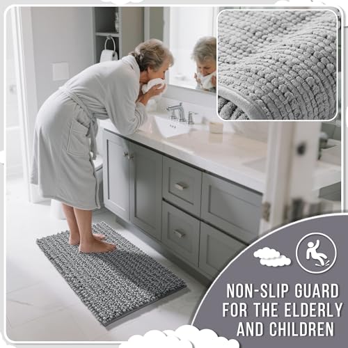 Yimobra Bathroom Rug Set 3 Piece - Super Absorbent Quick Dry Chenille Bath Mats & Toilet Rug, Non Slip Machine Washable, Extra Thick Shaggy Floor Mat for Shower Tub Sink, Grey - Image 4