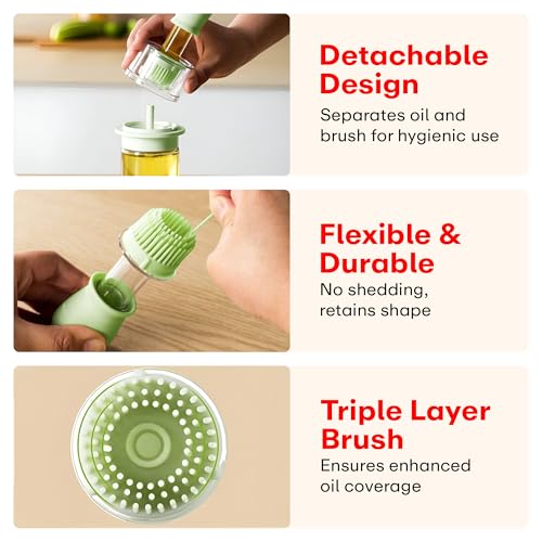 PRIME PICK 2-in-1 Oil Dispenser Bottle With Silicone Brush Dual-Use Design For Pouring & Basting,180Ml Leak-Proof Glass Bottle,Measuring Scale For Cooking,Grilling,Baking,Green - Image 5