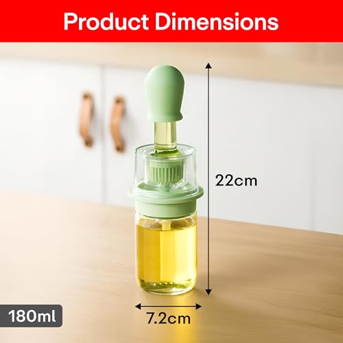 PRIME PICK 2-in-1 Oil Dispenser Bottle With Silicone Brush Dual-Use Design For Pouring & Basting,180Ml Leak-Proof Glass Bottle,Measuring Scale For Cooking,Grilling,Baking,Green - Image 3