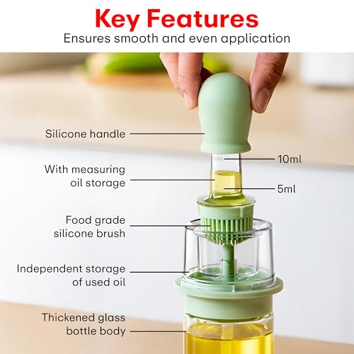 PRIME PICK 2-in-1 Oil Dispenser Bottle With Silicone Brush Dual-Use Design For Pouring & Basting,180Ml Leak-Proof Glass Bottle,Measuring Scale For Cooking,Grilling,Baking,Green - Image 2