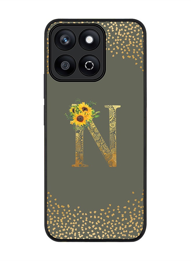 For Honor X7c 4G Case,Slim fit Camera Protection, Shockproof Thin Phone cover  - Custom Floral Monogram - N  (Olive Green )