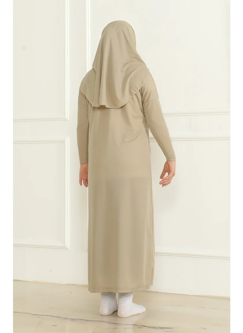 Sefa Merve One Piece Practical Child Prayer Dress with Headscarf 1985-02 Mink