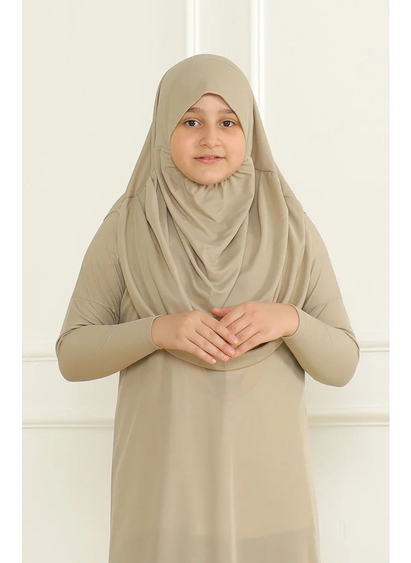 Sefa Merve One Piece Practical Child Prayer Dress with Headscarf 1985-02 Mink