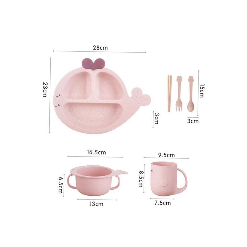 Wheat Straw Divided Plates Set With Whale Cutlery Bowl Cup For Kids - Image 3
