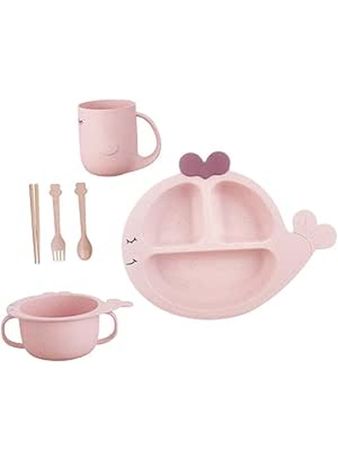 Wheat Straw Divided Plates Set With Whale Cutlery Bowl Cup For Kids - Image 1