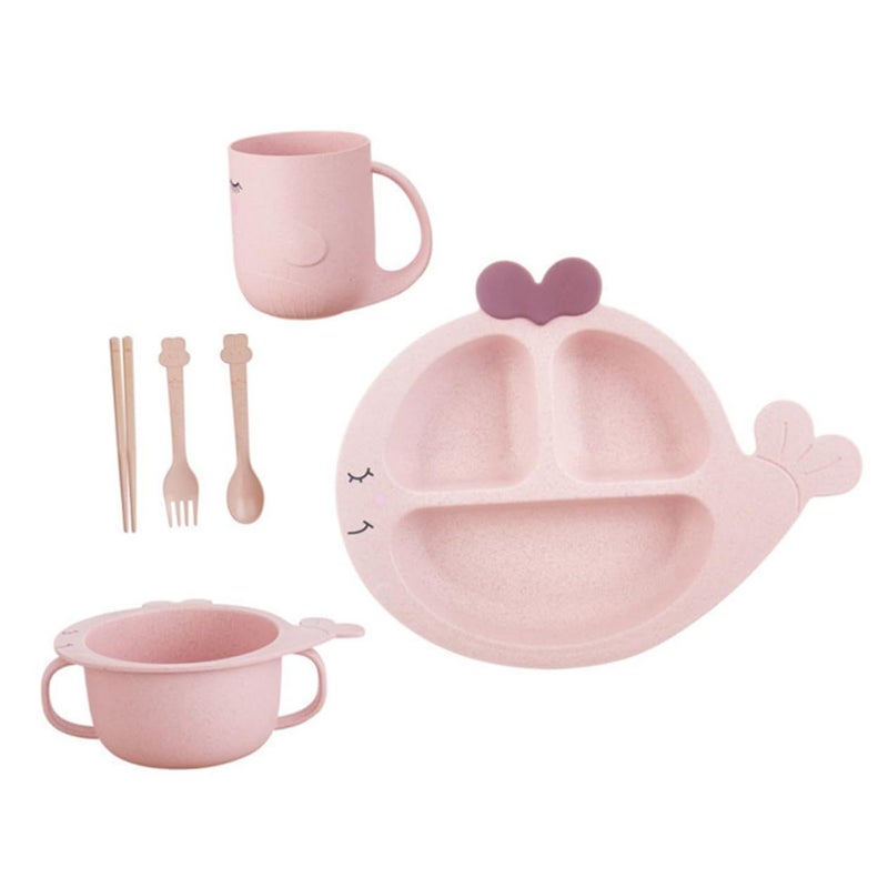 Wheat Straw Divided Plates Set With Whale Cutlery Bowl Cup For Kids - Image 2