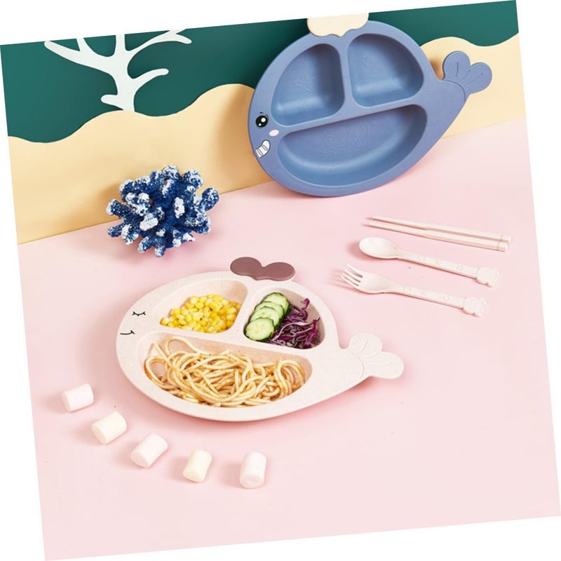 Wheat Straw Divided Plates Set With Whale Cutlery Bowl Cup For Kids - Image 5